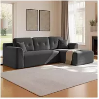 Koduva Modulinė kampinė sofa, 244 cm pločio, su didele dešine šezlongo dalimi, pilkai mėlyna