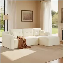 Koduva Modulinė sofa, 244 cm pločio, su didele dešiniąja šezlongo dalimi, kreminės baltos spalvos