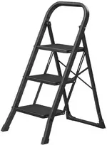Koduva 3 pakopų pastatomos kopėčios iš plieno, sulankstomos, su turėklu, 150 kg, juodos