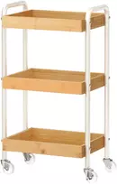 Koduva Virtuvinis vežimėlis su ratukais iš bambuko, 3 lentynų, 27,5 x 41,3 x 73 cm, beige