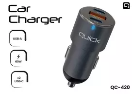 Quick Greitas QC-420 automobilinis įkroviklis su USB / 2x USB-C 60W