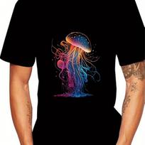 Vibrant Neon Jellyfish Graphic Tee Mens Breathable Round Neck Short Sleeve TShirt Casual S