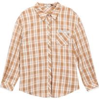 Betu Women's Plaid Contrast Lace Trim Commuter Shirt Top S šviesios kavos spalvos