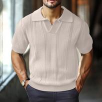 Men's Knit Shirt Short Sleeve Lapel Color Hollow Breathable Menswear L balta