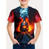 T-Shirts for Boys Summer Fun Children's Clothing Steam Train Graphic T Shirts 3D Print Outdoor Short Sleeves Kids Boy Clothes 100