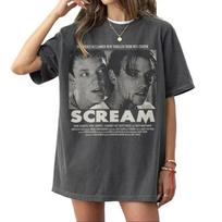 2026 Scream Horror Movie Print Retro T-shirt for Men and Women Summer Pure Cotton Clothing Fashion Gothic Short Sleeved T-shirt 4XL