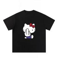 American Hello Kitty Fun Print 2025 Women's Cartoon Peripheral Top Trend Plus Size Loose Casual Short-sleeved T-shirt S juoda