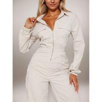 Cross-Border Workwear Overalls for Women with Pockets Jumpsuits Women Long Pants Apricot S