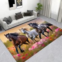 Running Horses Flower Field Nature Printed Area Rug, Non-Slip Living Room Floor Mat Home Decor 40x60cm( 15x23in )