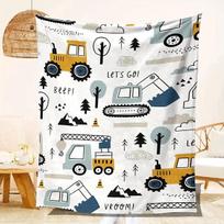 The cartoon excavator print blanket is suitable for all seasons, warm and comfortable, perfect for sofa, nap, camping 100x150cm