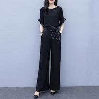 2026 Women's Summer Elegant High-Waist Wide-Leg Pants Suit with Bow - Casual Two-Piece Set XL