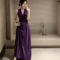 Versatile Summer Criss-Cross Halter Dress: Chic Open Back Long Skirt S