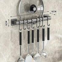 New Wall Mounted Kitchen Hook Stainless Steel Multifunctional Storage Rack Adjustable No Drilling Hanging Rod Pot Spoon Holder