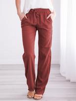 2023 Women's Solid Color Cotton Linen Wide-Leg Drawstring Pants XL vyno raudonos spalvos