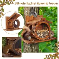 Wooden Squirrel Feeder with Circular Feeding Hole and Mounting Base for Outdoor Garden Use Durable Design Suitable for Backyard Wildlife Observation One Size