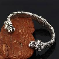 Men's Retro Pirate Viking Dragon Head Cuff Bracelet Trendy Personality Metal Bangle Jewelry Accessory For Men