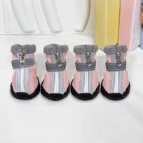 4pcs/set Comfortable Warm Winter Dog Shoes Waterproof Plush Pet Snow Boots Adjustable Reflective Anti-slip Dog Boots Winter Size 1 rožinė