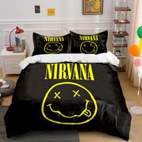 Nirvana Logotipo Juodas ir Geltonas Patalynės Komplektas Patalynės komplektas (1 antklodės užvalkalas, 2 pagalvių užvalkalai, antklodė neįtraukta) 135x200cm
