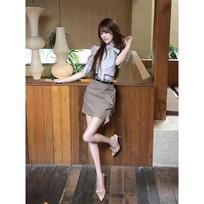 French Gentle Wind Polka Dot Bow Top Women's Lotus Leaf Edge High Waist Hip Wrap Skirt Set S