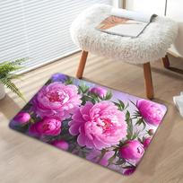 1Pcs Anti Fatigue Kitchen Rug, Pink Peony Chinese-Style Fla Print Waterproof Non-Slip Thick Cushioned Mat Comfort Standing Mat 40*60cm
