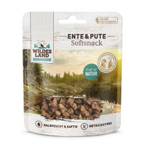 WILDES LAND Soft duck&turkey pusiau drėgni skanėstai katėms su antiena ir kalakutiena, 50 g