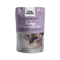 Four Friends Sterilized Turkey konservai sterilizuotoms katėms su kalakutiena drebučiuose, 85 g