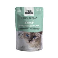 Four Friends Sterilized Lamb drėgnas pašaras katėms drebučiuose, 85 g