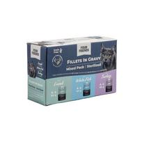Four Friends Sterilized Mix drėgnas pašaras sterilizuotoms katėms padaže, 12x85 g