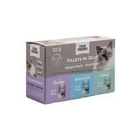 Four Friends Sterilized Mix drėgnas pašaras katėms drebučiuose su ėriena, balta žuvimi ir kalakutiena, 12x85 g