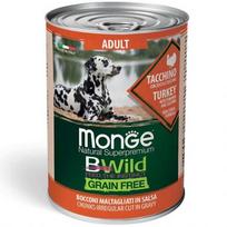 Monge BWild Chunkies In Gravy Adult Turkey With Pumpkin And Zucchini maistas be grūdų suaugusiems šunims su kalakutiena, moliūgu ir cukinija, 400 g
