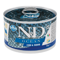 Farmina N&D Ocean Codfish Squid Mini drėgnas maistas suaugusiems šunims su menke ir kalmarais, 140 g