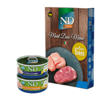 Farmina N&D Natural Meat Duo Menu drėgnas maistas katėms su ėriena ir vištiena, 6 x 70 g
