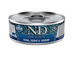 Farmina N&D Cat Ocean grūdų neturintys konservai suaugusiems katėms su tunu, kalmarais ir krevetėmis, 80 g