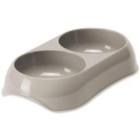 Magic Cat Plastic Double Bowl pilkas plastmasinis dvigubas dubuo katėms ir šunims, 23x13 cm