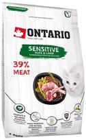 Ontario Cat Sensitive Derma be grūdų sausas maistas suaugusioms katėms su antiena ir ėriena, jautriam virškinimui ir odai, 400 gr