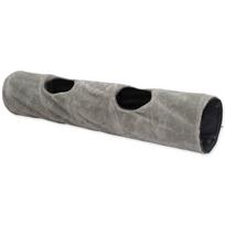 Magic Cat Tunnel Plush Grey minkštas sulankstomas tunelis katėms su traškančia medžiaga ir angomis, 120x24 cm
