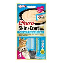 Inaba Churu Skin & Coat tuno ir šukutės kremine tyrele katėms odai ir kailiui su tunu ir šukutėmis, 4x14 g
