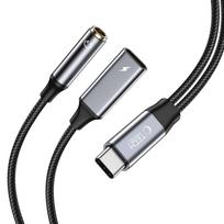 Tech-Protect UltraBoost USB-C (male) PD 60W 6A / mini jack 3.5mm (female) - USB-C (female) - juodas