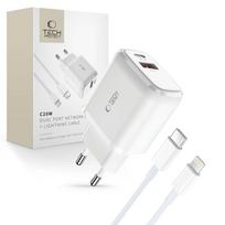 Tech-Protect Įkroviklis C20W USB-C PD 20W / USB-A QC 3.0 su USB-C / Lightning laidu - baltas