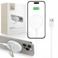Tech-Protect QI15W-A33 indukcinis įkroviklis su MagSafe ir stovu su USB-A / USB-C laidu - baltas