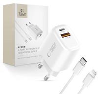 Tech-Protect sieninis įkroviklis NCA45W-GAN 2-Port 45W - baltas