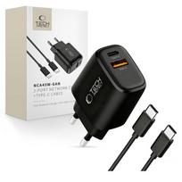 Tech-Protect sieninis įkroviklis NCA45W-GAN 2-Port 45W su USB-C laidu - juodas