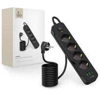Tech-Protect PCL4X3 maitinimo juosta, 4 lizdai 240V + 2xUSB-A + 1xUSB-C, 200 cm – juoda