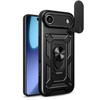 Šarvuotas dėklas iPhone 17 Air su stovu ir kameros dangteliu – juodas
