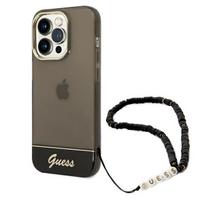 Guess dėklas iPhone 14 Pro su perlo dirželiu – juodas