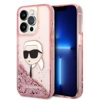 Karl Lagerfeld blizgus dėklas iPhone 14 Pro Max – rožinis