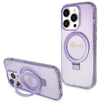 Guess MagSafe dėklas su žiediniu stovu iPhone 15 Pro – violetinis