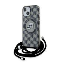 Karl Lagerfeld MagSafe dėklas iPhone 15/14/13 – juodas, su dirželiu