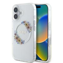 Guess IML Flowers Wreath MagSafe dėklas iPhone 16 Plus – skaidrus