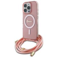 Guess MagSafe dėklas su dirželiu iPhone 16 Pro – rožinis